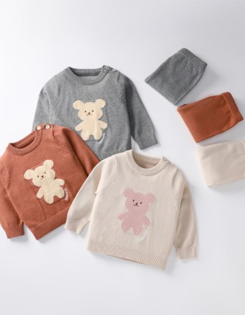 Solid color round neck pullover sweater suit for children