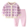Spring and Autumn Girls' Love Plaid Round Neck Knitted Cardigan Set