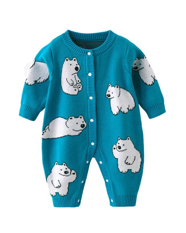 Autumn and winter baby double-layer jacquard jumpsuit for boys and girls