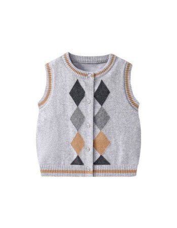 Spring and autumn style diamond check knitted vest for boys and girls