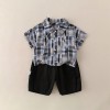 Checkered short-sleeve shirt two-piece set