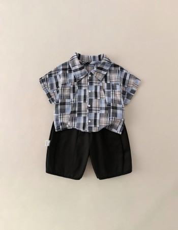 Checkered short-sleeve shirt two-piece set
