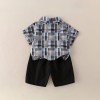 Checkered short-sleeve shirt two-piece set