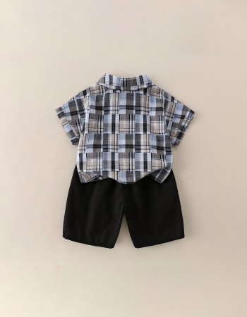 Checkered short-sleeve shirt two-piece set