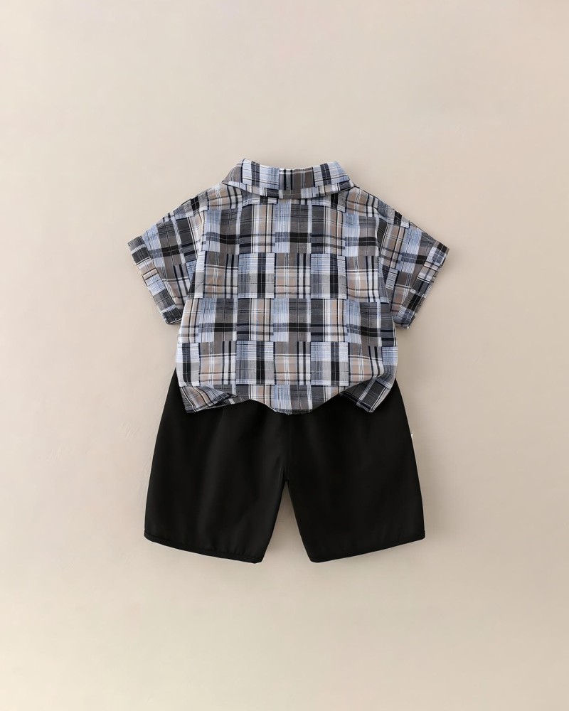 Checkered short-sleeve shirt two-piece set