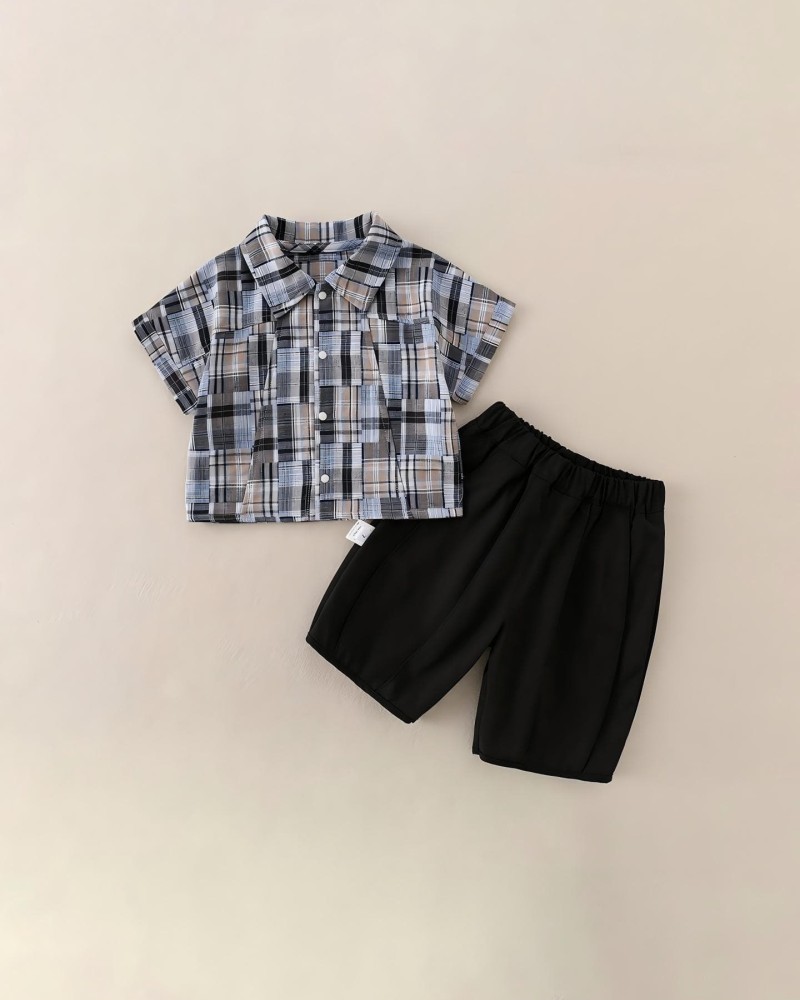 Checkered short-sleeve shirt two-piece set