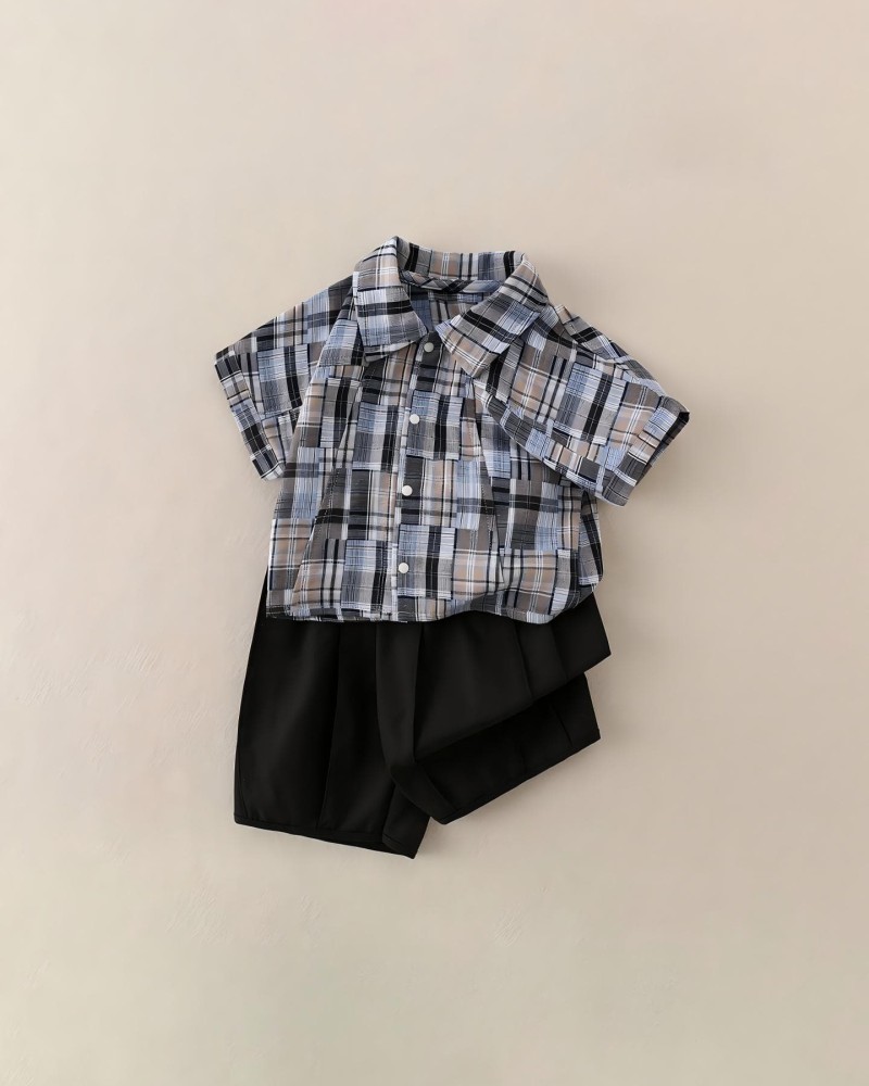 Checkered short-sleeve shirt two-piece set