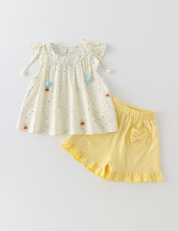 Cream-colored flutter sleeve top and matching set for girls