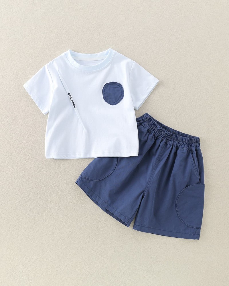 Children's Short Sleeve and Shorts Set, Casual Outing Two-Piece Ensemble